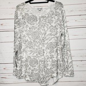 Lucky Brand Long Sleeve Floral Linen Blend Top